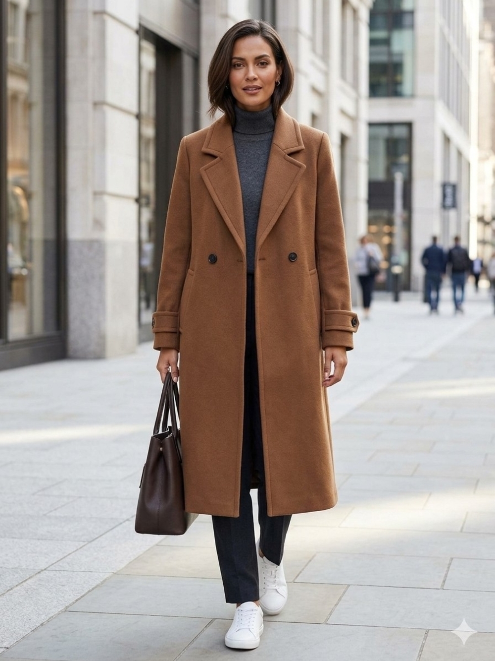H&M Women's Brown Maxi Coat Size XS Wool Blend Double-Breasted Classic